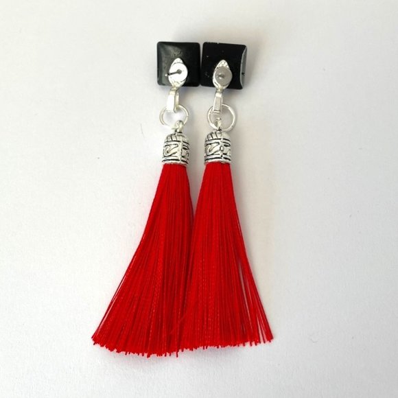 Red and Black Tassel Earrings - Picture 2 of 3